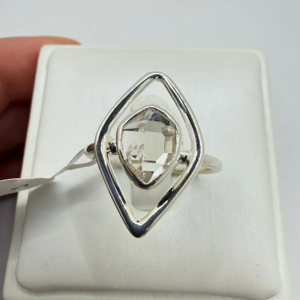 NWT 7x9mm HERKIMER diamond quartz ring in sterling‎ silver!